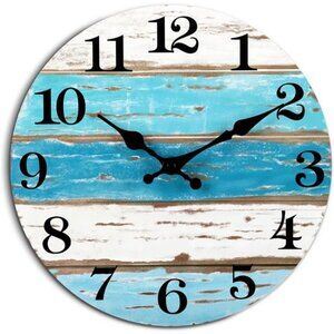Beach Themed Blue Wall Clocks Battery Operated Silent Non-Ticking,